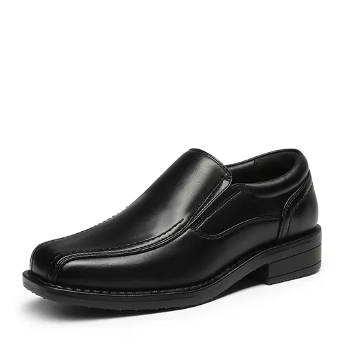 BRUNO MARC Boys' Classic Faux Leather Round Toe Slip-on Dress Loafers - Memory Foam, Elastic Sides, Synthetic Material, TPR Wear-Resist, Party Ready, Classic Formal Dress Look, Size 11-12 Years, Wedding