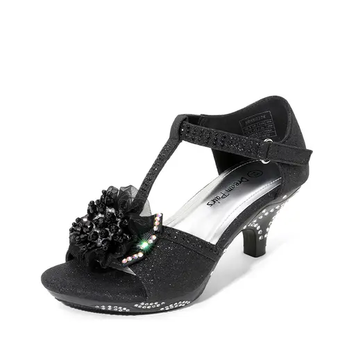 DREAM PAIRS Girls' Embellished Floral Fancy Low-Heel Sandals - Glitter Rubber Sole, Kids' Footwear for 5-6 Years Old, Fancy Sandals