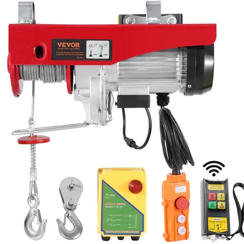【Summerfinds】VEVOR 120V Copper Motor Electric Hoist (Max. 2200 lbs) with Wireless/Wired Remotes (328ft/14ft), 40ft Single Cable Lift Height, Single/Double Slings, Emergency Stop, Garage Lift Winch for Metal Strips or Wood Beams Mounting,toolupgrade