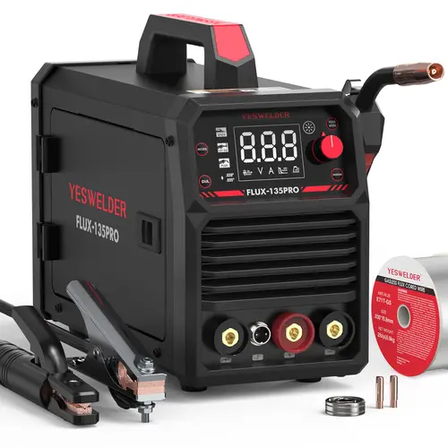 YESWELDER FLUX-135PRO 135Amp 110V Gasless Flux Core Multiprocess MIG Welder, 3-in-1 Portable Lightweight Work Tool with Lift TIG/Stick Welding, Digital Display DC IGBT Synergic Control for Construction, Metal