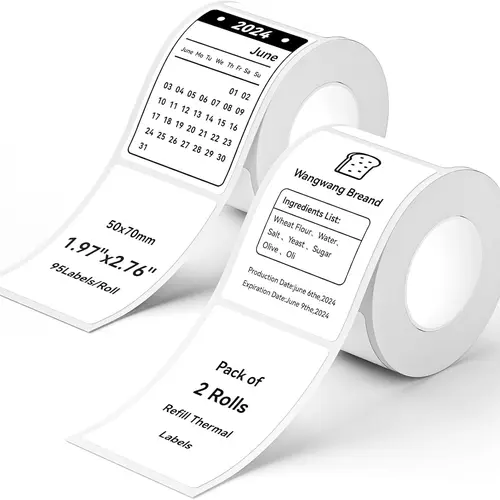 NIIMBOT 2Rolls Labels  for B-Series Thermal Label Printer, Waterproof, Oil-Proof and Tear-Proof Thermal Printer Labels, Black on White Tape Business Office