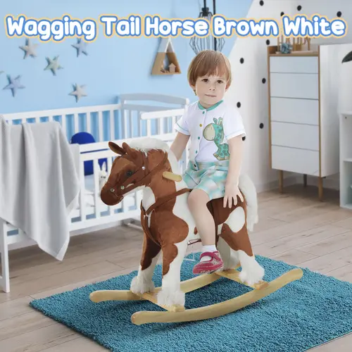 #tiktokshopbacktoschool Qaba Kids Rocking Horse Ride on Plush Toy, Traditional Design Children Rocking Horse Chair Toy for Boys and Girls,sohochic