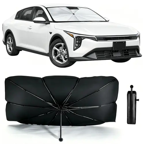 JOYTUTUS Collapsible Car Front Window Sun Shade Umbrella, UV Ray Protector & Heat Protectant with Velcro Mount, Cars Interior Accessory (55x31in)