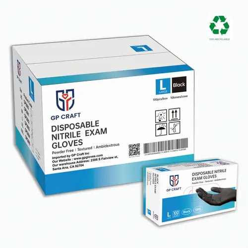 GP Craft Disposable Nitrile Cleaning Gloves, 5Mil Durable, Waterproof, Chemical-Resistant, Powder-Free, Latex-Free, Textured Grip, 1000Pcs/Case (100Pcs Per Pack) for Cooking