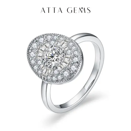 ATTAGEMS R111 Model 925 Sterling Silver Round Cut Synthetic Diamond Ring for Female - D/VVS1 All Synthetic Moissanite Engagement Fine Jewelry, Summervibes Gift, Round Cut Rings