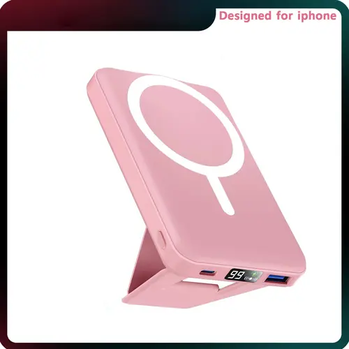 Podoru 10000mAh Silicone Magnetic Wireless Power Bank, Foldable Stand, 20W Max Quick Charge 2.0 Portable Charger for iPhone 17/16/15/14/13/12 Series, Micro USB, Blush Pink Travel Gadget for Charging Devices & Everyday Carry Accessories