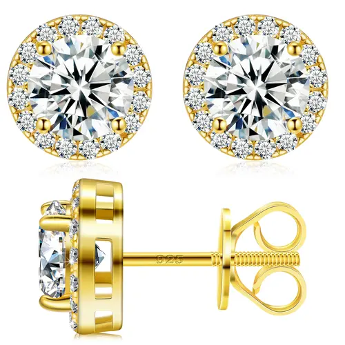 【E103 live2】UCCIYO Lab-created Moissanite Earrings S925 Sterling Silver Stud Screw Back Earrings Earrings for Women Men Fashion Simple Style Jewelry Gift Wedding Daily Birthday Anniversary 【E103 live2】