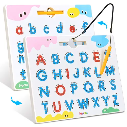 JoyCat Magnetic Letter Tracing Board, 2-in-1 Double-Sided ABC Magnets for Kids Ages 3-5, Uppercase & Lowercase Letter Writing Practice - Preschool Learning Toys, Road Trip Car Activities for Toddlers, Learning Education Toys