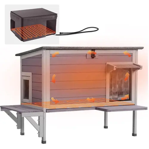 Aivituvin Insulated-Heated Outdoor Cat House Enclosure, Waterproof Wood Frame with 3-Layer Insulated Materials, Warm Liner, Porch, Stray Cat Winter Shelter,sohochic