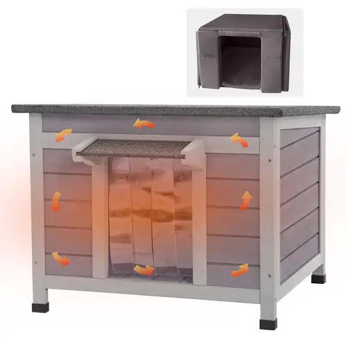 Aivituvin Insulated-Heated Enclosed Wooden Cat House with Soft Liner, Waterproof Roof, Stray Cat Shelter for Winter,sohochic