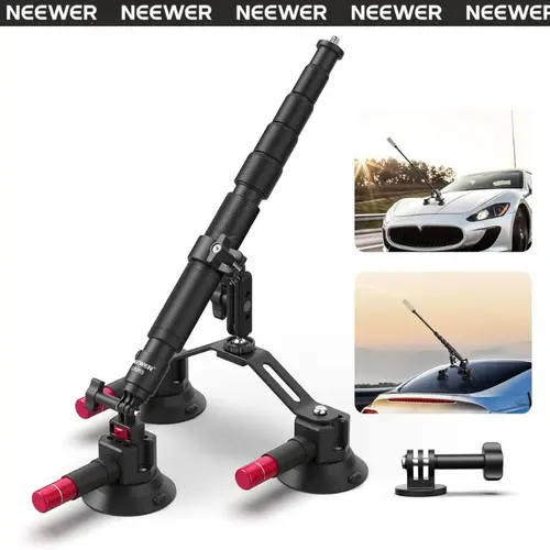 NEEWER CA065 Aluminum Alloy 3-Cup Strong Hold Triple Rubber Suction Cup Car Phone Mount - Auto Accessories for GoPro Hero, DJI Osmo Action, Windshield POV Driving Filming, Fathersday Gift