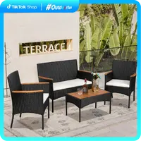 Walsunny 4-Piece Patio Furniture Set, Outdoor Seating, Outdoor Wicker Furniture with Coffee Table, Modern Rattan Chairs Conversation Set, Weather-Proof Wicker with Cushions, Weather-Resistant Conversation Set for Porch, Balcony, Lawn Lawn Backyard