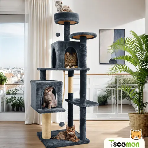 [backtoschool] WeCharmer 58" Plush Sisal Cat Tree Tower - Tall Condos, Scratching Post Scratcher, Hanging Toy - Indoor Small/Medium Cats, Kittens Up to 27.5lb Pet Furniture