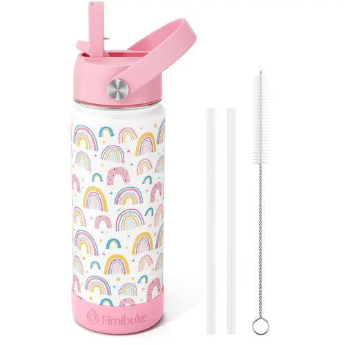 Fimibuke Insulated Water Bottle - 18oz BPA-FREE 18/8 Stainless Steel Cup with Straw Travel Tumbler Double Wall Vacuum Leak Proof  Water Bottle for School Boys Girls Mug Easter,dorm essentials,home decor,home essentials,camping essentials