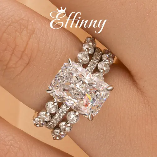 Effinny Jewelry 4.0ct Radiant Cut 3PC Wedding Ring Set, S925 Sterling Silver Promise Ring, 5A Cubic Zirconia Bridal Rings for Women, Bridal Ring Sets, Adults