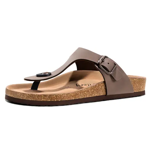 FITORY Balance IV Women's PU Leather Sandals - T-Strap Thong Style, Adjustable Buckle, Slip-On, Comfortable Basic Casual Summer Beach Flat Footwear,sohochic