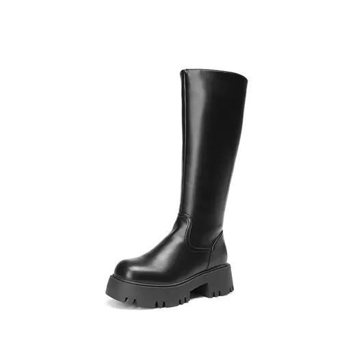 Dream Pairs Women's Platform Lug Sole Knee High Boots, Comfortable Chunky Heel PU Boots with 1.18" Platform and Easy Zip On for Party, Boot Heels, Footwear,shoes for back to school,back to school shoes,sohochic