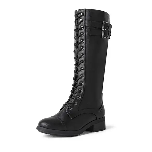 Dream Pairs Women's Classic Faux Fur-Lined Knee-High Riding Boots - Lace-Up, Side Zipper, Buckles, Rubber Sole Winter Fashion Lace Up Boot,sohochic