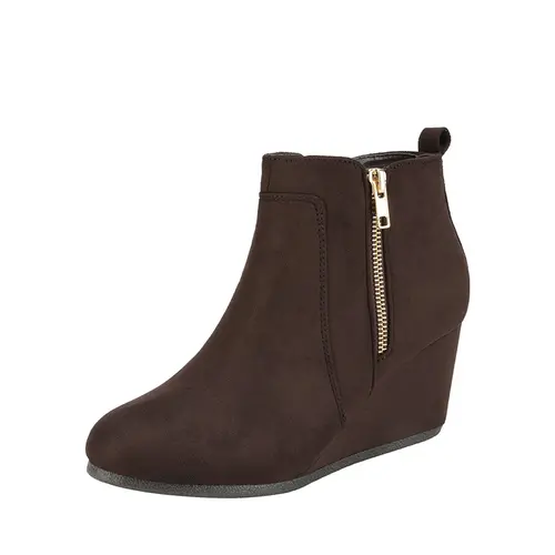 Dream Pairs Women's Comfortable Heeled Fashion Booties - Coffee Soft Suede Pointed-Toe Slip-On Ankle Shoes, 0.2" Platform, TPR Rubber Sole, Grey Zip-Closure Footwear for Walking