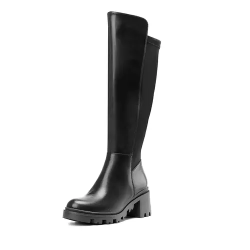 Dream Pairs Women's Chunky Knee-High Boots, Spliced Vegan Leather Statement Shoes with a Stretch Shaft, Cushioned Lug Sole, and Side Zipper, Walking Shoes, Women's Shoes,shoes for back to school,back to school shoes,sohochic