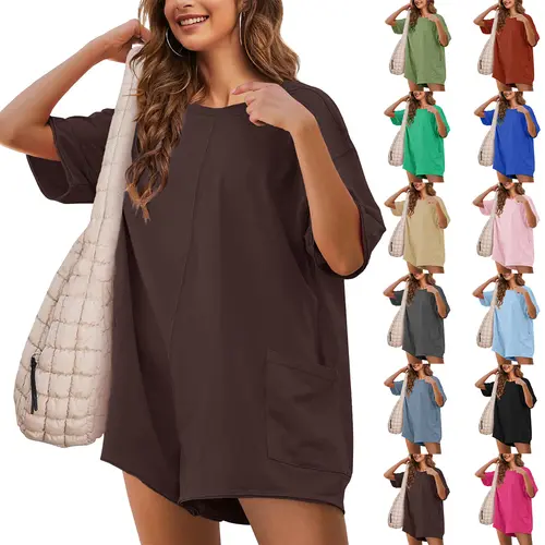 UANEO Women's Loose Fitting Plussize Casual Short-Sleeve Oversized Reversible Romper - Back V-Neck, Deep Pockets, Athletic Workout Activewear for Summer Beach Outfits, Loose Fitting Romper,summerwins