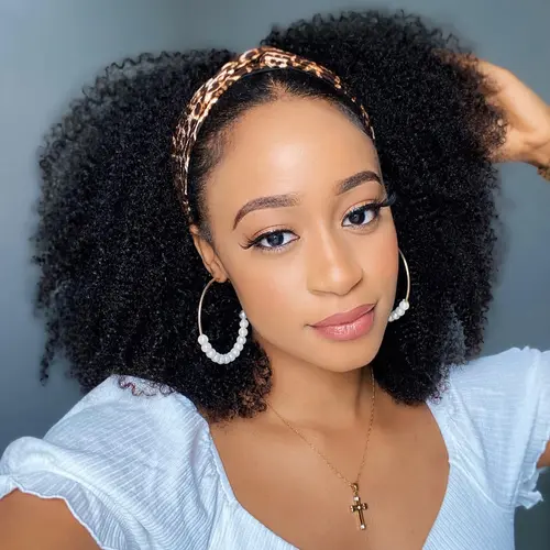 OQHAIR Afro Kinky Curly Headband Wig Human Hair Scarf Wig No Gel No Glue Full Machine Made Wig with Headband 180% Density #SohoChic #TikTokShopBackToSchool