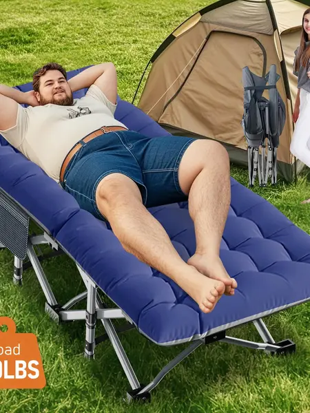 Naudacaa Folding Camping Cot with 2-Sided Mattress - Heavy-Duty Camping Gear, Portable Outdoor Bed, 880 lbs Capacity, Versatile for Indoor Guest Use, Blue, Outdoor Beds