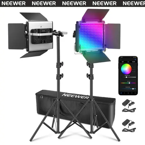 NEEWER Upgraded 660 PRO II RGB LED Video Light with App Control & Tripod Stand Kit, 2 Pack 50W/1% Min Dimming/CRI97+/3200-5600K for Game Streaming YouTube Studio, Bluetooth