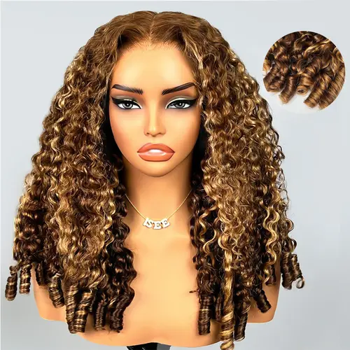 ISEE HAIR Highlight Burmese Curly Front Lace Wig, 250% Density Glueless Wear and Go 9x6 M-Cap with InvisiFit Strap, Burmese Curly Wig, Invisible Strap Wig#SoHoChic #TikTokShopBackToSchool