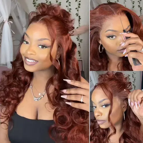 Sunber 7x5 Pre-Cut Lace Front Real Virgin Hair Wig - Reddish Brown Highlights, Body Wave, Glueless, Invisible Knots, Pre-Plucked Babyhair, 150% Density, Put-On-and-Go, Female Natural Look Wig (Dealsforyoudays Memorial Day),sohochic