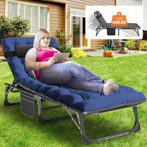 Lilypelle 3-in-1 Foldable Tanning Chair for Adults - 5-Position Adjustable Heavy Duty Steel Tubes Folding Chaise Lounge with Cushion, Portable Folded Pool Lounge Chair for Outdoor Sunbathing Patio Lawn