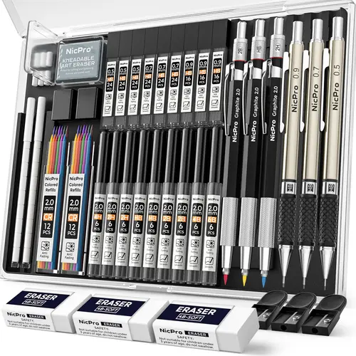 NicPro 6 Pack Art Mechanical Pencil Set with Refills, 3 Pack Metal Drafting Pencil 0.5 mm & 0.7 mm & 0.9 mm & 3 Pack 2mm Lead Holder (6B 4B 2B HB 2H 4H Colors)