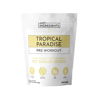 Just Ingredients Tropical Paradise Pre-Workout - 30 Servings - 150 mg Caffeine Per Serving - Real Whole Food Ingredients - Gluten-Free, No Artificial Sweeteners or Preservatives - Supports Energy and Endurance