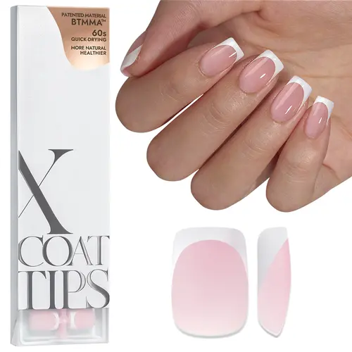 BTArtboxnails XCOATTIPS Press on Nails - 160pcs White french Pink Short Square or Almond or Coffin French Tips, Pink Soft Gel False Nail, Soak Off Acrylic Fake Nails Extensions,sohochic
