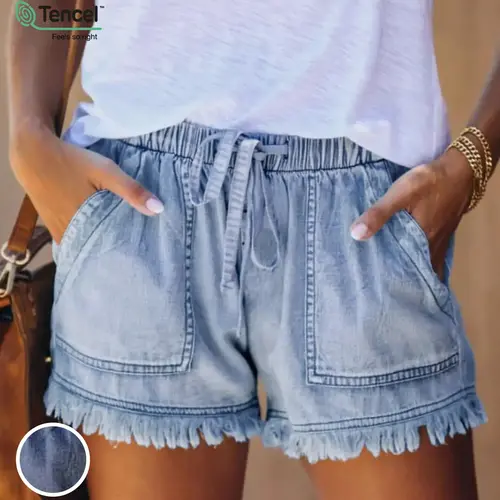Womens Lightweight Shorts Pockets Casual Loose Fit Baggy Trendy Hot Pants Elastic Waist Adjustable Drawstring Comfy Shorts