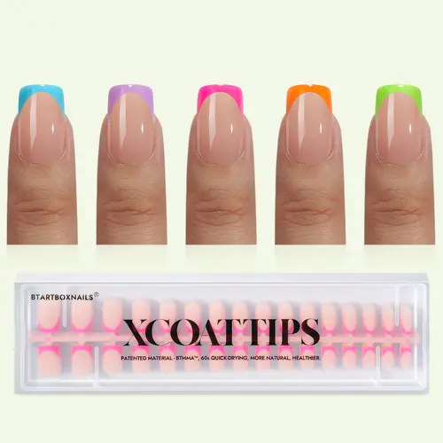 BTArtboxnails XCOATTIPS 5 Brighter pastel Press on Nails -  Square or Almond or Coffin French Tips, ,4-Week Wear Soft Gel False Nail, Salon Quality Value at Home, 16 Size - 160 Fake Nails or Cat Eye Base,sohochic