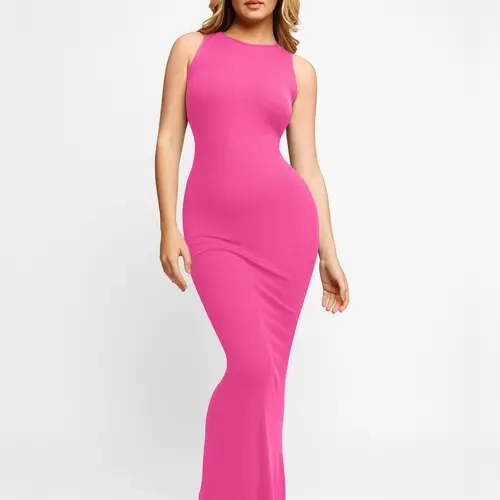Popilush Shapewear Modal Sleeveless Crew Neck Maxi Dress Ribbed Fabric-Creator Live