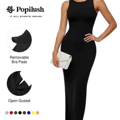 Popilush Sleeveless Crew Neck Maxi Shapewear Dress Casual Womenswear SohoChic