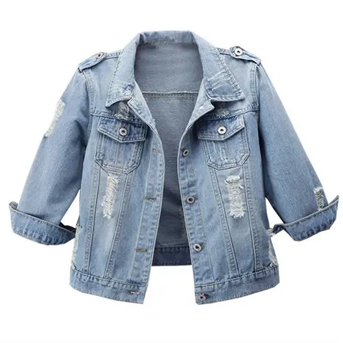 Hixiaohe Women’s 3/4 Sleeve Washed Denim Jackets Distressed Light Cropped Jean Jackets Coats Casual Womenswear TikTokShopBlackFriday,back to school,back to school shopping,clothes for back to school,first day of school outfits,sohochic