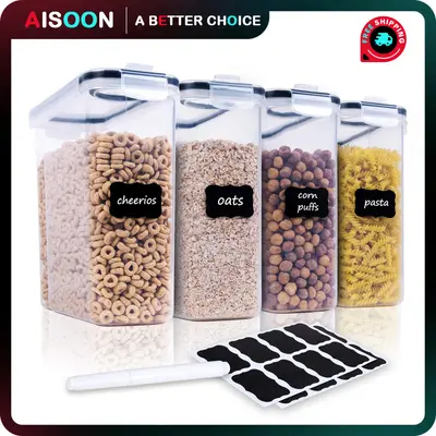 AISOON 4-Pack Reusable Stackable Plastic Rectangle 1KG 3D Printing Filament Storage Boxes - Transparent Airtight Snap Lids, Dustproof Organizer Set with 8 Labels & Marker, Fits Shelves, Desktops, Workshops