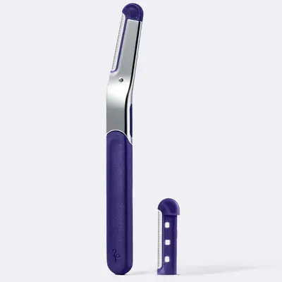 Flamingo Refillable Dermaplane Razor with Weighted Metal Handle and Stainless Steel Japanese Blades for Facial Hair Removal Peach Comfort Shave
