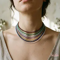 Women's Dainty Faceted Gemstone Beaded Choker Necklace - Waterproof Natural Crystal Jewellery, Accessory Necklace, Gifts for Adulting Women