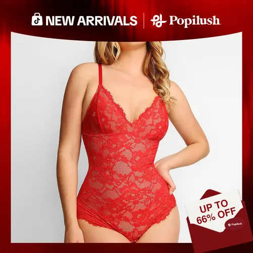 Popilush Lace Smooth V-Neck Shapewear Bodysuit Elegant - Live