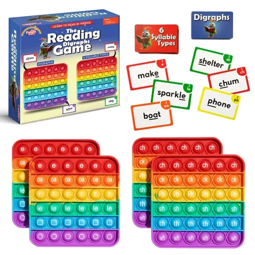 The Reading Digraphs Game - 6 Sentence Type with Colorful Letter Game, Includes Colorful Cards and Dice