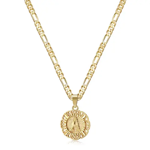KissYan Women's 14K Gold Plated Dainty Gold Letter Initial Pendant - Round Capital Monogram, Figaro Chain, Elegant Accessory, Necklace Gift, GF Gift (A-Z Options for Mothers Day, TikTokShopBackToSchool),sohochic
