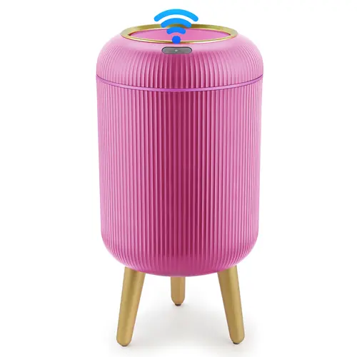 Pukomc Motion-Activated Automatic Dispenser Smart Sensor Trash Can - 2.6 Gal, 8"x8" Space Saver, Waterproof ABS-PVC Plastic, Flip Top, Cute Nordic Modern Style, Durable for Kitchen, Bath, Laundry Home Essentials