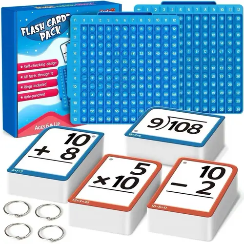Torlam Colorful Math Manipulatives - Washable Silicone Board, Multiplication Flash Cards, Times Table Chart, POP Fidget Chart, Math Learning Tools, Sensory Screen-Free Fidget Toys for 1st-6th Grade Kids