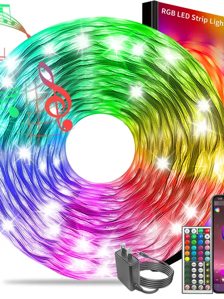 200FT 100FT 50FT Smart Led Strip Lights RGB Color Changing Time Setting Music Sync Strip Lights with both App and Remote Control for Bedroom Indoor Lighting, for Christmas Gifts