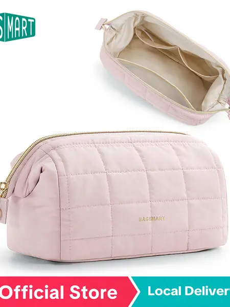 BAGSMART 2 Size Makeup Bag, Puffy Padded Travel Cosmetic Organizer for Women, Wide-Open Makeup Case for Toiletries, Accessories, and Brushes sohochic