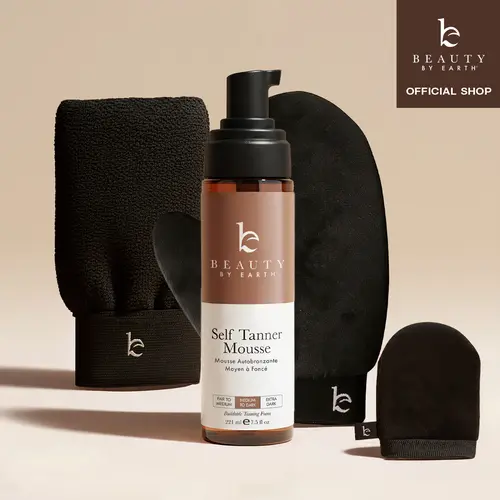 Beauty by Earth Self Tanner Mousse Kit - Flawless Smooth Sunless Tanning Safe Made in USA with 3 Piece Applicator Kit for Streak Free Even Application